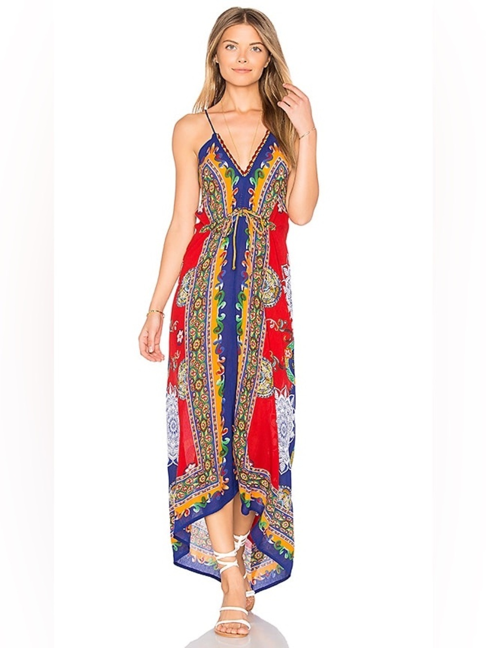 Raga Fiesta de Playa Sleeveless Boho Flowy Crossback Midi Dress Large